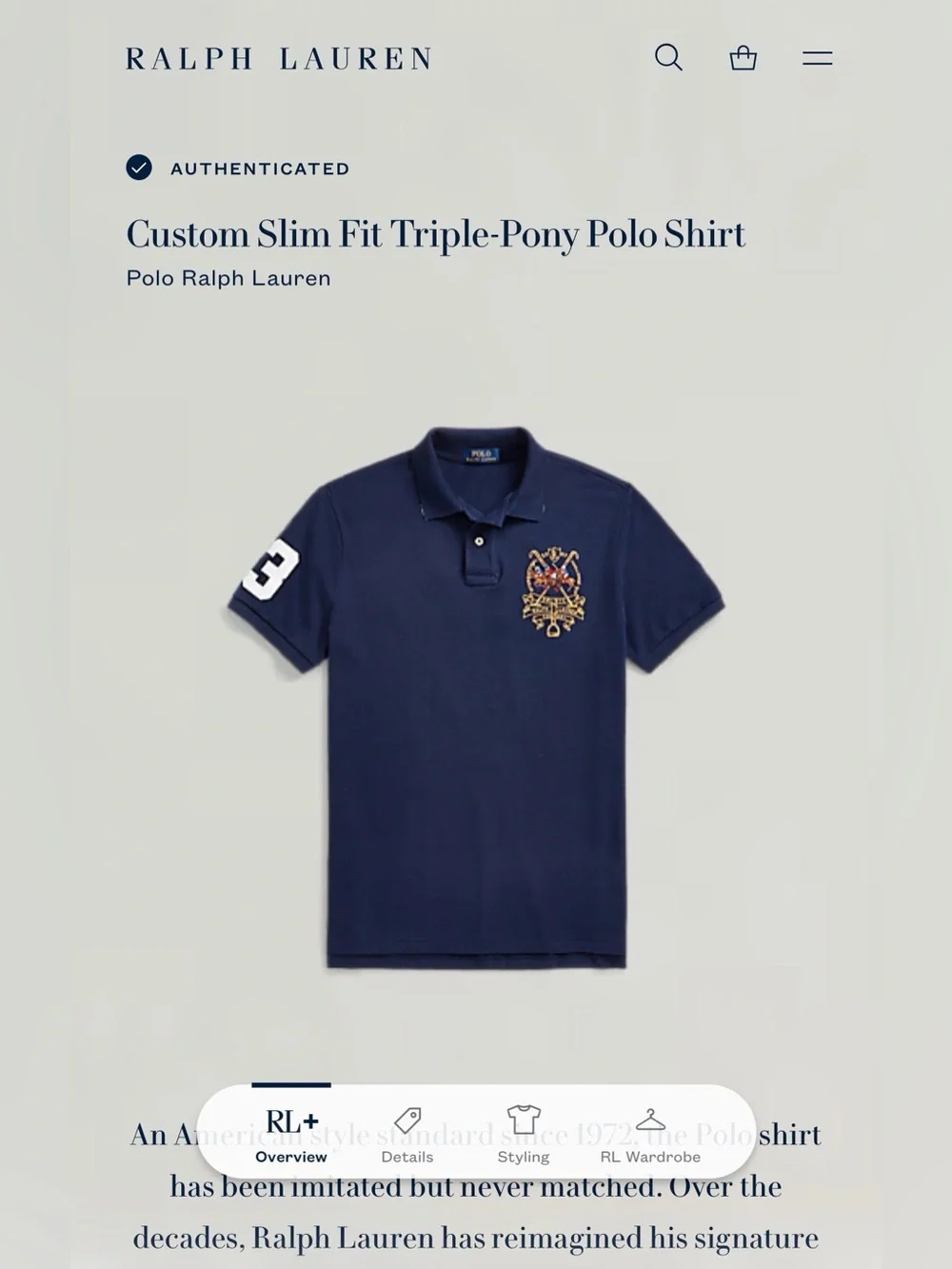 Polo by Ralph Lauren Navy Triple-Pony Crest Polo Shirt